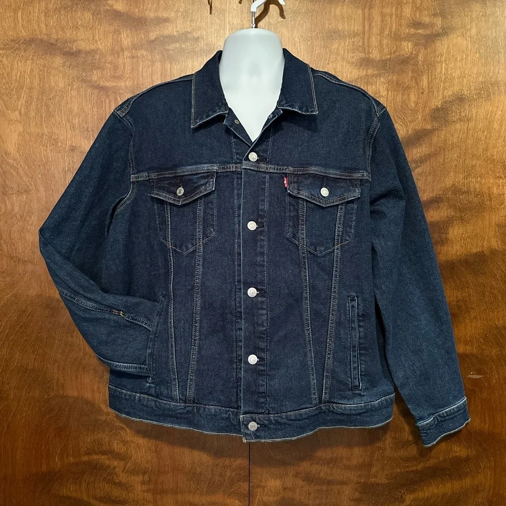 Levi's Long Sleeve Denim Trucker Jacket Mens XL Dark Blue Jean Cotton Pockets